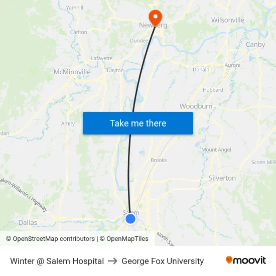 Winter @ Salem Hospital to George Fox University map