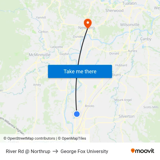 River Rd @ Northrup to George Fox University map