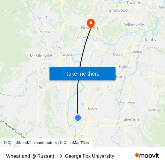 Wheatland @ Russett to George Fox University map