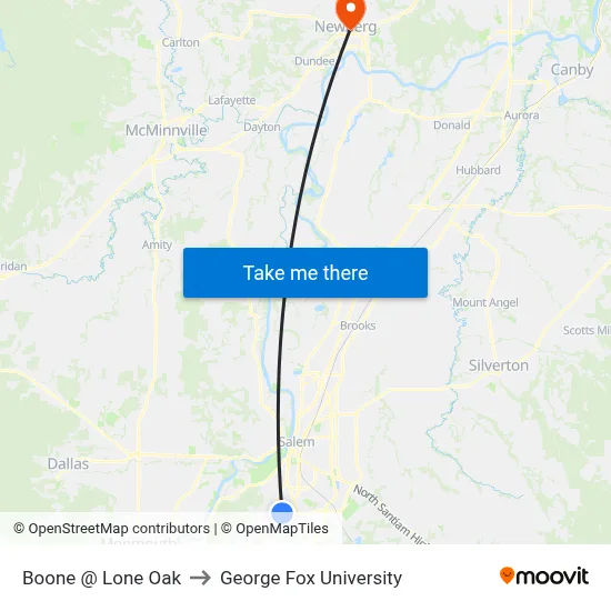 Boone @ Lone Oak to George Fox University map