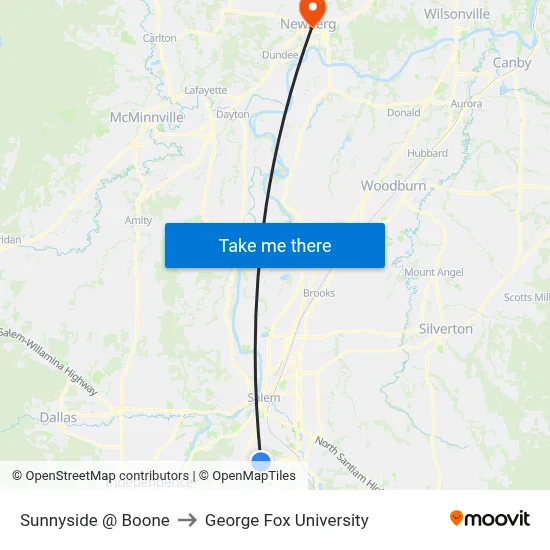 Sunnyside @ Boone to George Fox University map