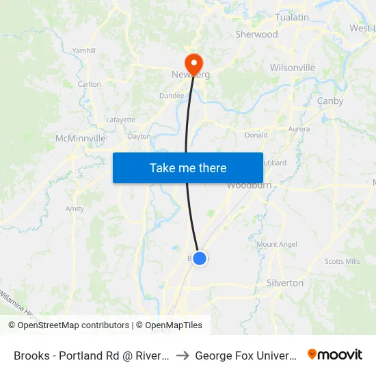 Brooks - Portland Rd @ Riverton to George Fox University map