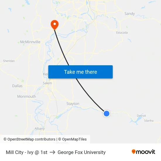 Mill City - Ivy @ 1st to George Fox University map