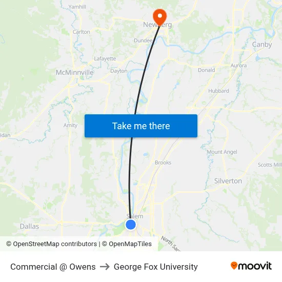 Commercial @ Owens to George Fox University map