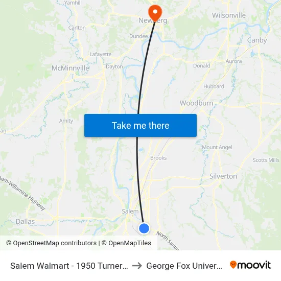 Salem Walmart - 1950 Turner Rd to George Fox University map