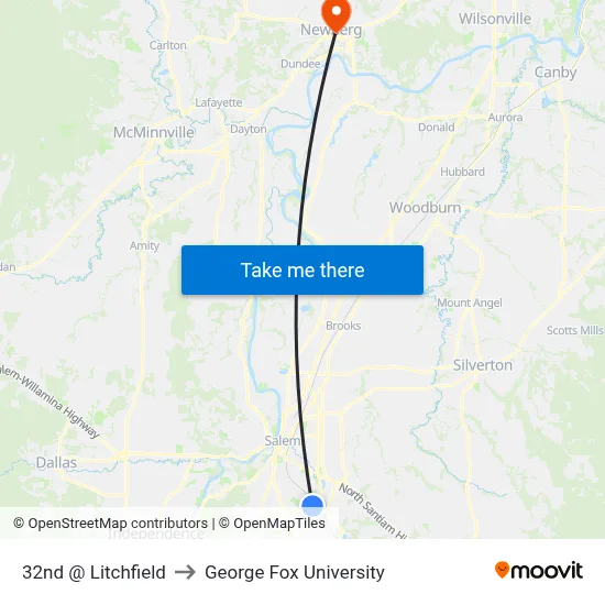 32nd @ Litchfield to George Fox University map