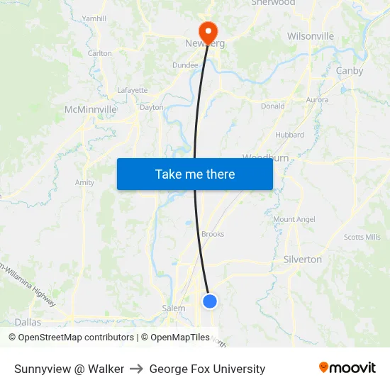 Sunnyview @ Walker to George Fox University map