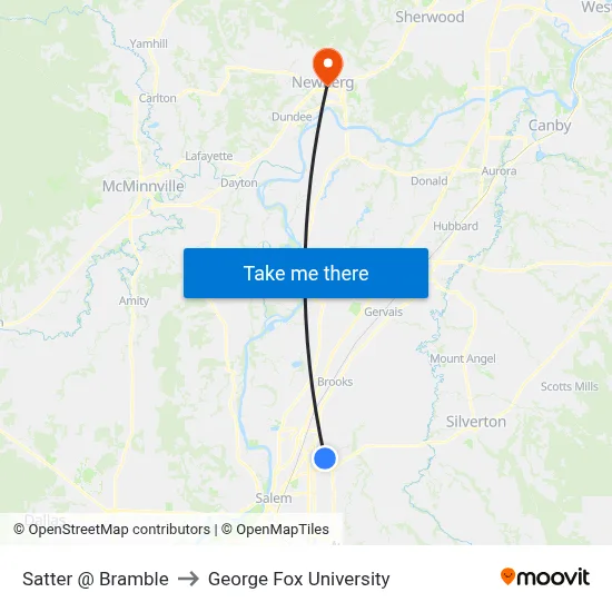 Satter @ Bramble to George Fox University map