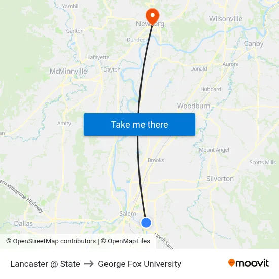 Lancaster @ State to George Fox University map