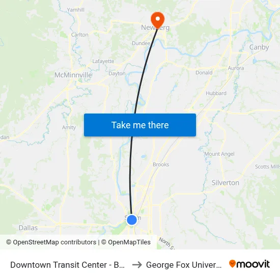 Downtown Transit Center - Bay T to George Fox University map