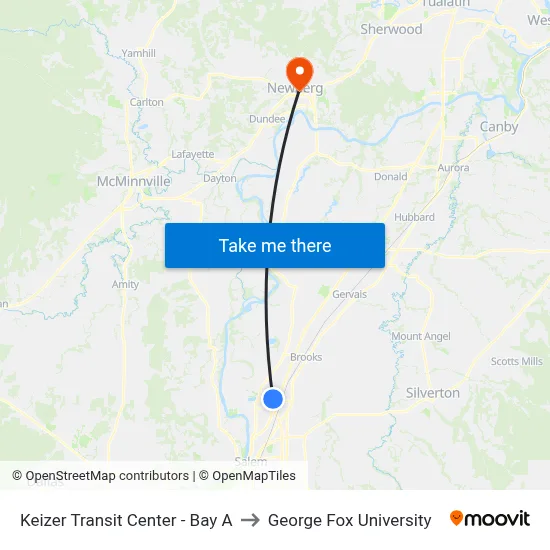 Keizer Transit Center - Bay A to George Fox University map