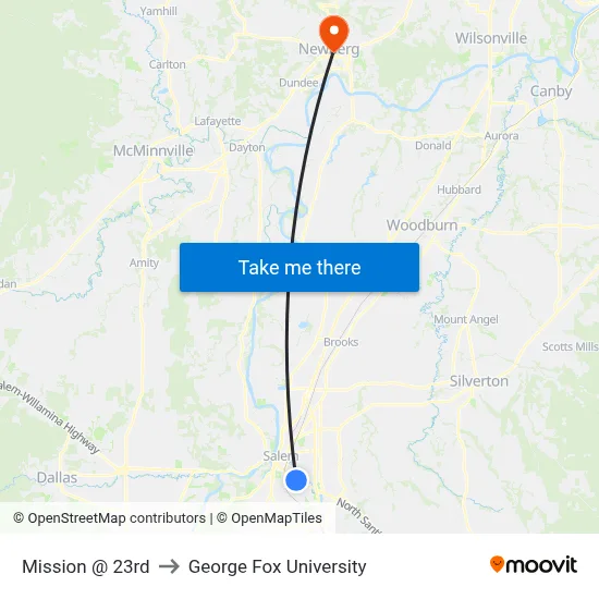 Mission @ 23rd to George Fox University map