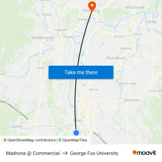 Madrona @ Commercial to George Fox University map