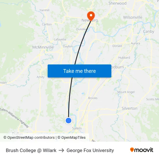 Brush College @ Wilark to George Fox University map
