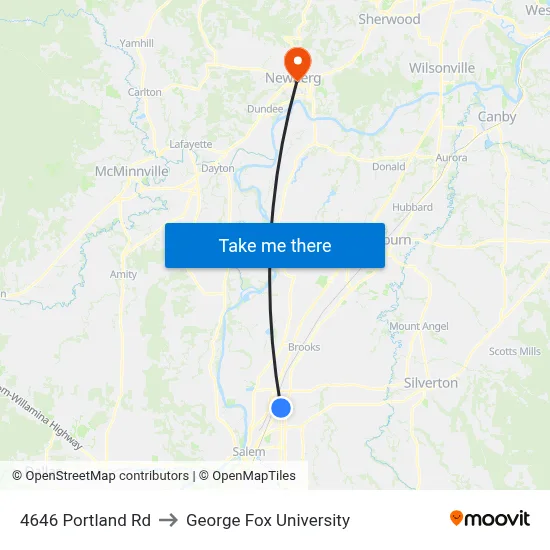 4646 Portland Rd to George Fox University map