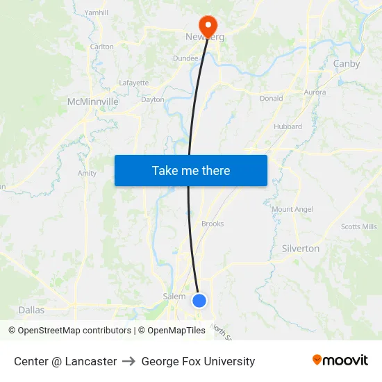 Center @ Lancaster to George Fox University map
