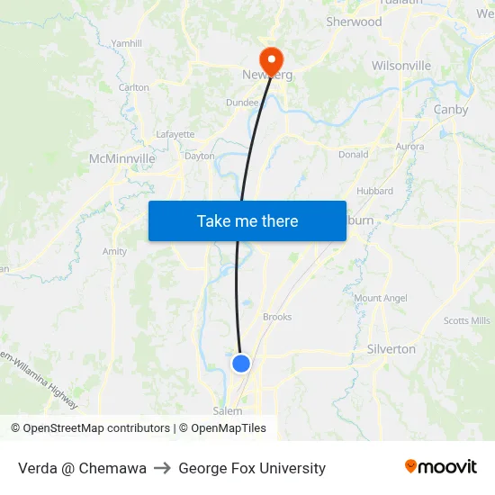 Verda @ Chemawa to George Fox University map