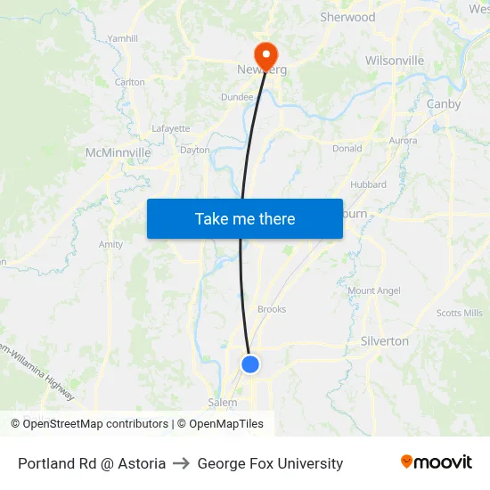 Portland Rd @ Astoria to George Fox University map