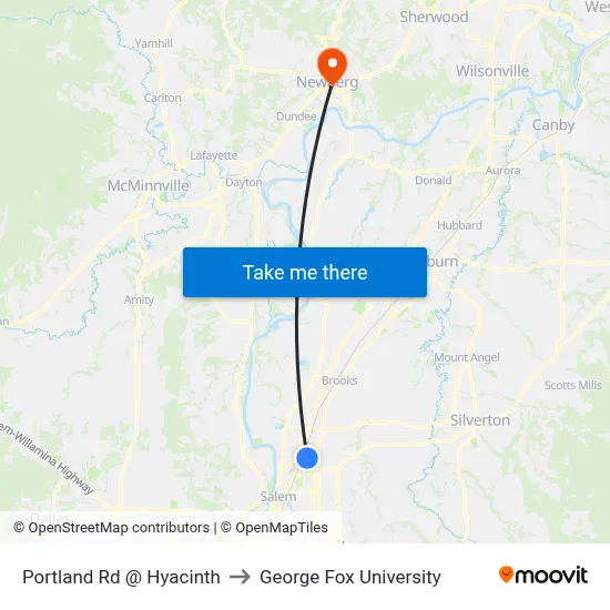 Portland Rd @ Hyacinth to George Fox University map