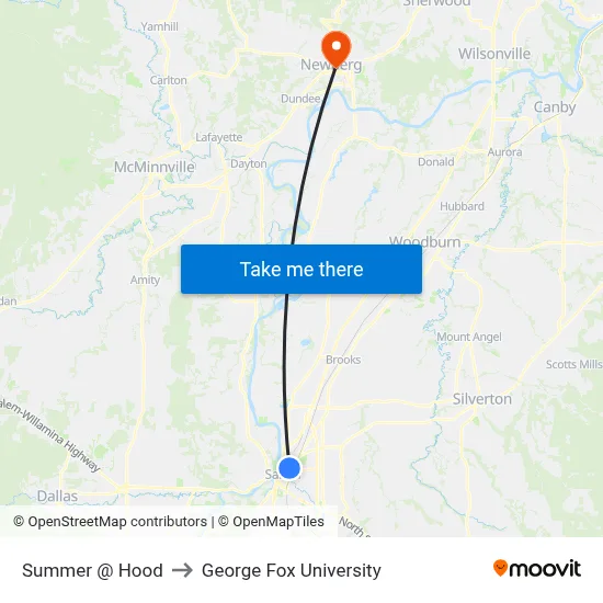 Summer @ Hood to George Fox University map