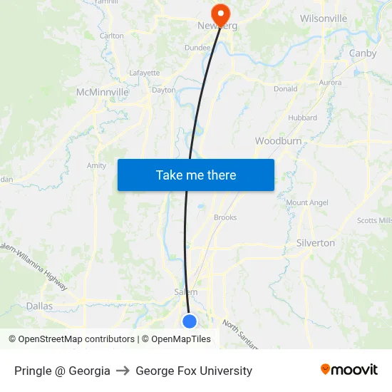 Pringle @ Georgia to George Fox University map