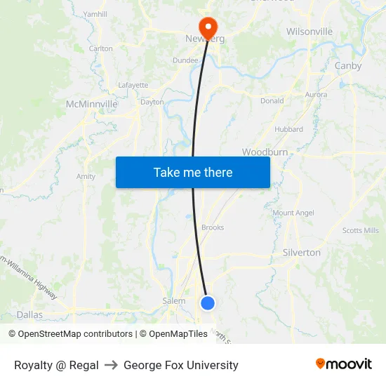 Royalty @ Regal to George Fox University map