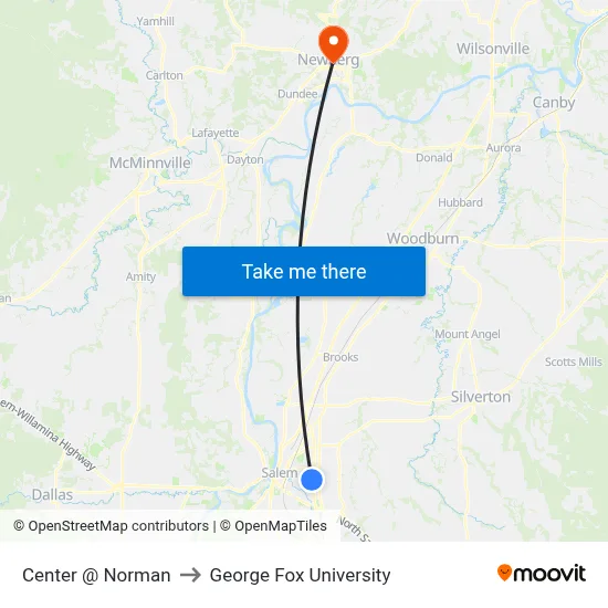 Center @ Norman to George Fox University map