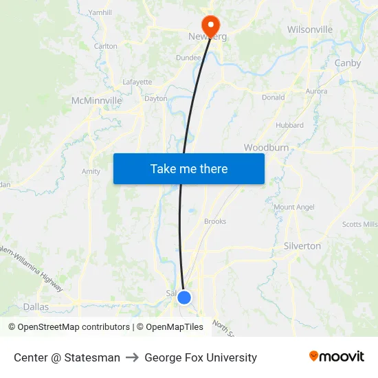 Center @ Statesman to George Fox University map