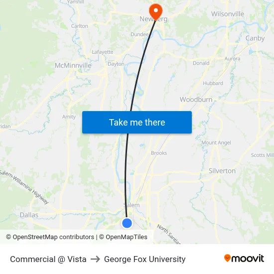 Commercial @ Vista to George Fox University map