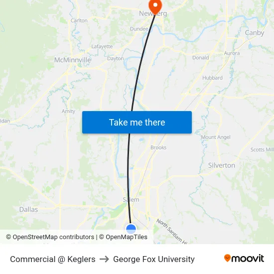 Commercial @ Keglers to George Fox University map