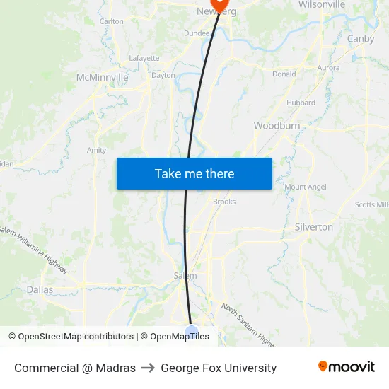 Commercial @ Madras to George Fox University map