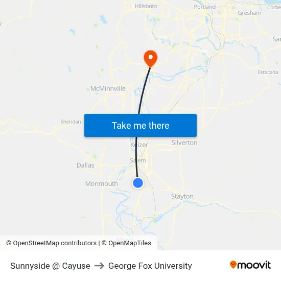 Sunnyside @ Cayuse to George Fox University map