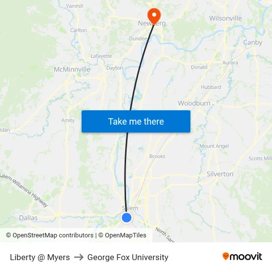 Liberty @ Myers to George Fox University map