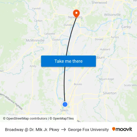 Broadway @ Dr. Mlk Jr. Pkwy to George Fox University map