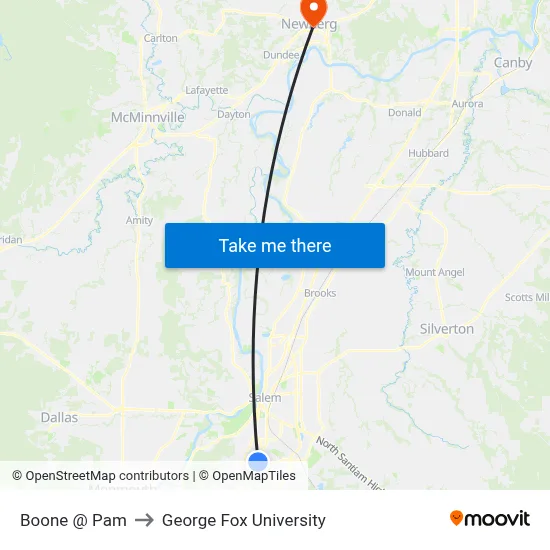 Boone @ Pam to George Fox University map