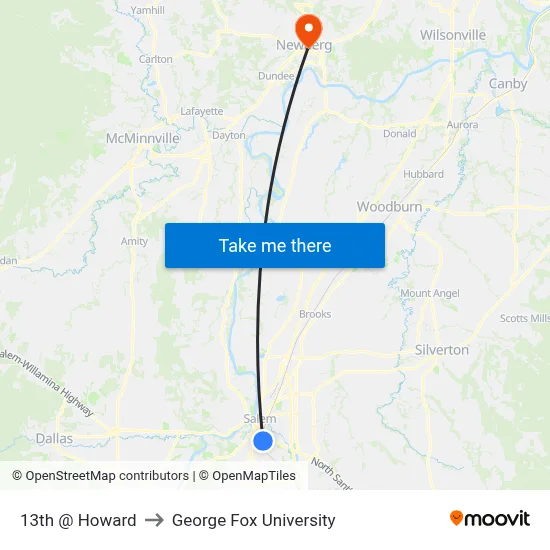 13th @ Howard to George Fox University map