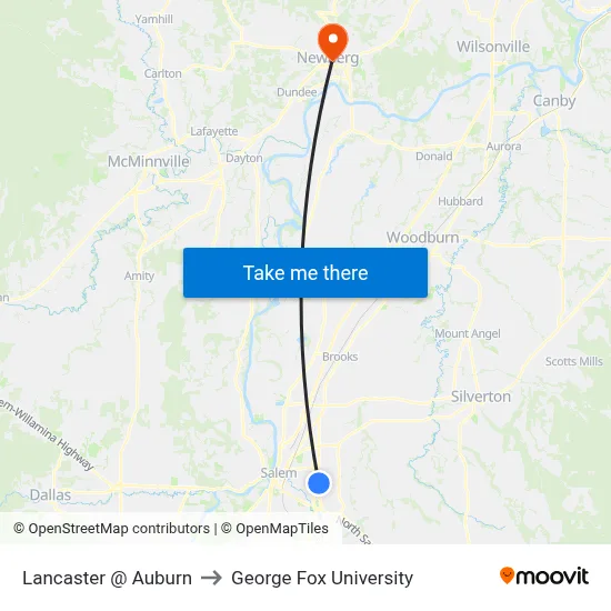 Lancaster @ Auburn to George Fox University map