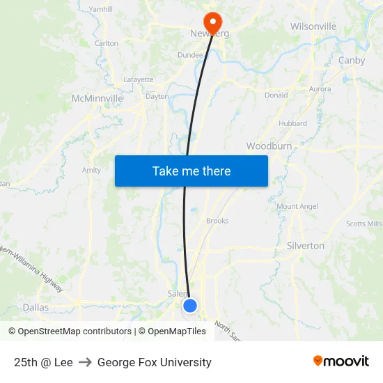 25th @ Lee to George Fox University map