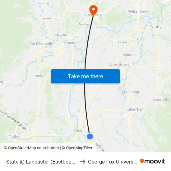 State @ Lancaster (Eastbound) to George Fox University map