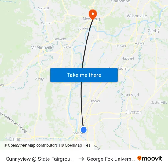 Sunnyview @ State Fairgrounds to George Fox University map