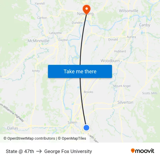 State @ 47th to George Fox University map