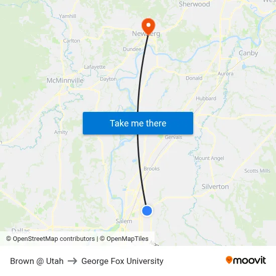 Brown @ Utah to George Fox University map