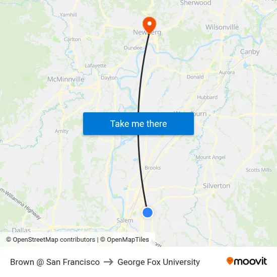 Brown @ San Francisco to George Fox University map