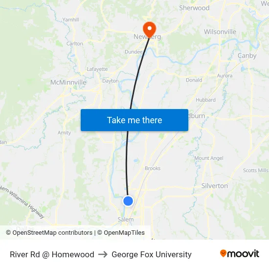 River Rd @ Homewood to George Fox University map