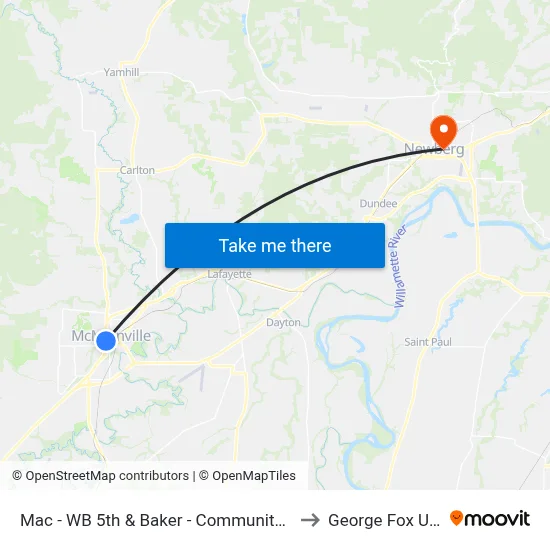 Mac - WB 5th & Baker - Community Development Ctr to George Fox University map