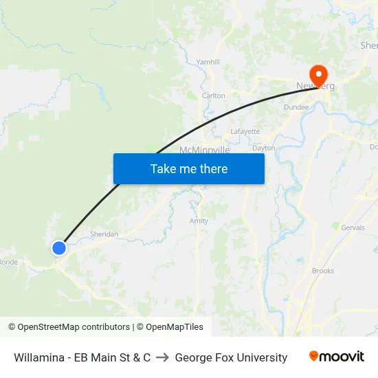 Willamina - EB Main St & C to George Fox University map