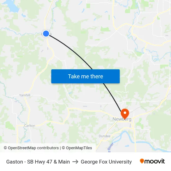 Gaston - SB Hwy 47 & Main to George Fox University map