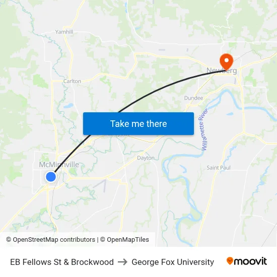 EB Fellows St & Brockwood to George Fox University map