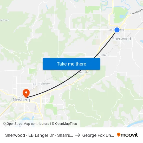 Sherwood - EB Langer Dr - Shari's (Tm 12849) to George Fox University map