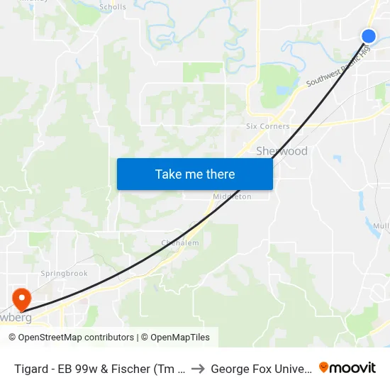 Tigard - EB 99w & Fischer (Tm  4258) to George Fox University map